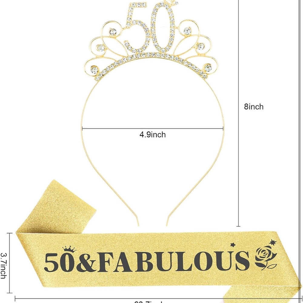 Gold 50th Birthday Tiara and Sash Set - Picture 5 of 7